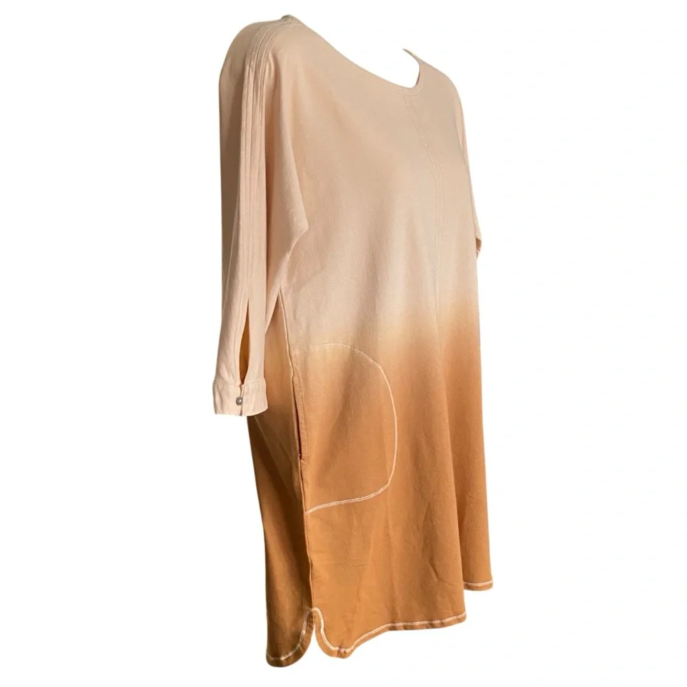 Umgee Dip Dye Ombré Mini Shirt Dress Taupe Bronze Pockets Womens Size Large NWT